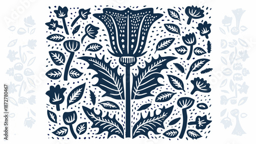 Vibrant floral pattern with stylized flowers and leaves