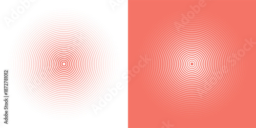 Red and white concentric spiral circles logo symbol. Big to small outlined ring circle gradation. Vector illustration