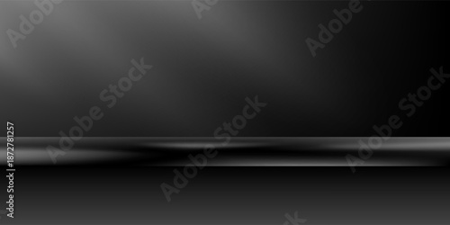 Limbo black background. Abstract dark gradient backdrop. Color wall of studio, room, stand for product display or photo. Modern banner with empty place for advertising text. Vector illustration.