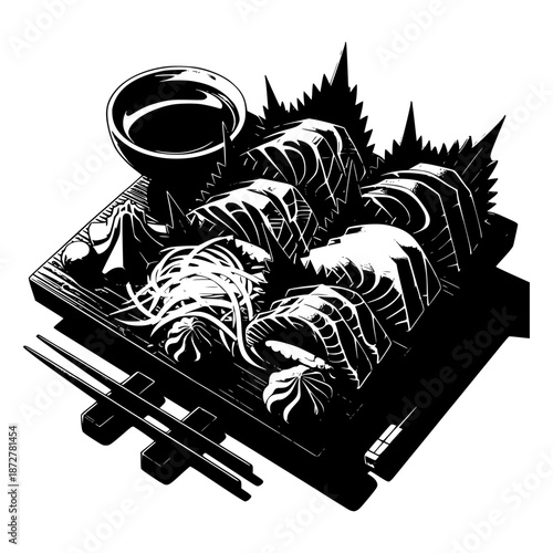 a platter of sashimi dish vector image illustration