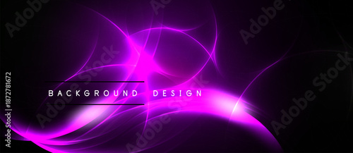 Abstract purple lines create dynamic flow. Dark background emphasizes bright curves, modern design element. Text reads background design.