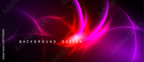 Abstract vibrant energy flows. Pink, purple hues dominate dark background. Text reads background design. Dynamic, modern visual.