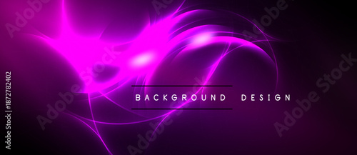 Bright pink abstract swirls over dark background. Text reads background design. Vivid, energetic visual presentation.