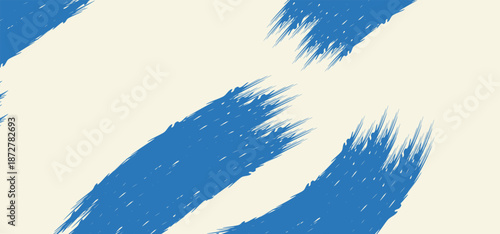 Dynamic diagonal blue brush stroke banner background. Hand drawn vector grainy brush stroke texture. Distress damaged edge vintage template with squiggle or expressive abstract bold smears.
