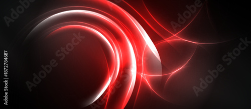 Abstract red energy flows, swirling lines, bright illumination. Dark background creates dramatic visual impact, modern design.