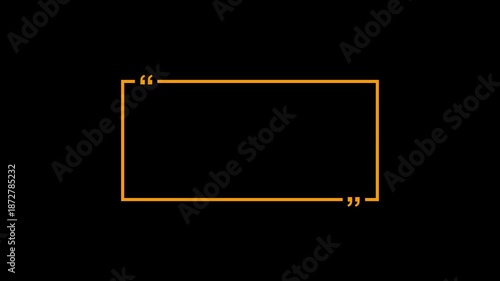 Text quote sign. coral Icon with long shadow at black background. rectangle box with quotation marks animation. Rectangle doodle frames with quote.