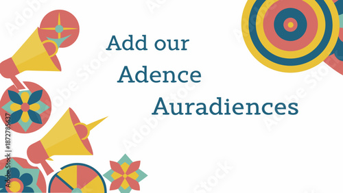 Colorful business communication visuals with megaphones and target audience graphics