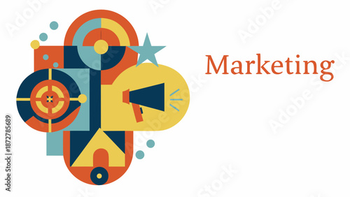 Colorful retro styled icons for marketing and advertising on white background