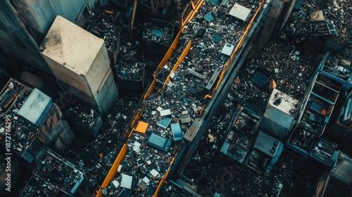 Industrial recycling facility with conveyor belts sorting electronic waste