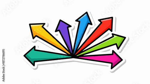 A vibrant explosion of colorful arrows pointing outwards in various directions