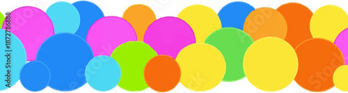 A vibrant horizontal display of overlapping colorful circles on a white background