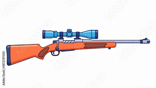 A stylized rifle with a wooden stock and a blue telescopic sight