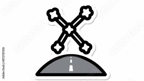 A stylized road curves upwards towards crossed tire irons, ready for action