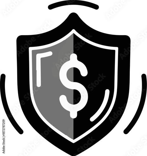A stylized shield with a dollar sign, symbolizing financial security and protection
