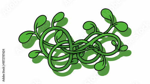A stylized, cartoonish depiction of interwoven green vines with leaves