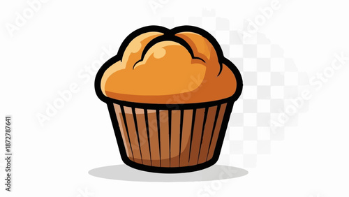 A single, stylized muffin with a rich brown wrapper and golden-brown top