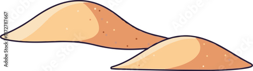 A stylized illustration of two smooth sand dunes with subtle speckles