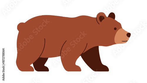 A simplified brown bear walks from left to right across a white background