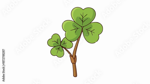 A stylized green clover with three leaves on a branch