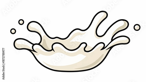 A stylized, cartoonish splash of white liquid with three small droplets