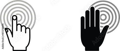 Touch and tap gesture icons with hand click symbols for touchscreen interaction, user interface navigation and mobile apps