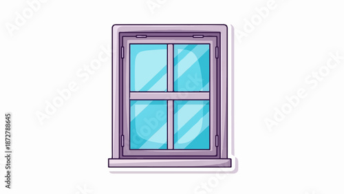 A simple, cartoon-style window with a lavender frame and bright blue glass panes