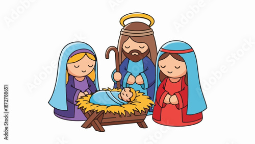 A simple, cartoon-style nativity scene with a baby in a manger