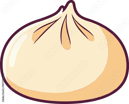A stylized, cartoon-like dumpling with a smooth, rounded body and a pleated top