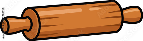 A simple cartoon illustration of a wooden rolling pin with a smooth, cylindrical body and two handles