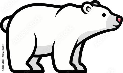 A simple cartoon illustration of a white polar bear with a black outline and gray shading
