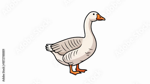 A simple cartoon illustration of a white goose with orange feet and beak