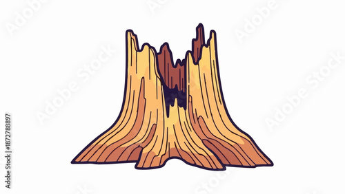 A simple cartoon illustration of a tree stump, aged and weathered