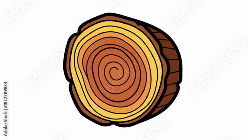 A stylized cross-section of a tree trunk, showing concentric rings and a rough outer bark