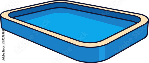 A simple blue rectangular pool with a beige border