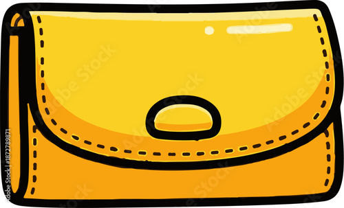 A simple yellow clutch purse with a rounded flap closure, accented with dashed stitching detail