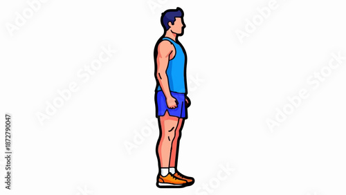 A side profile cartoon illustration of a man in athletic wear