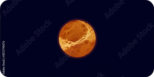 A stylized depiction of a textured, reddish-orange planet against a dark, deep space backdrop