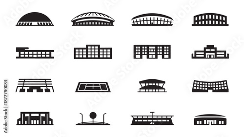 Collection of Various Stadium Illustrations Depicted from Different Angles and Perspectives