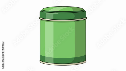 A simple, stylized illustration of a green cylindrical tin with a rounded lid and a thin cream band