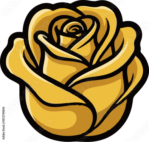 A stylized yellow rose with bold black outlines, rendered in a cartoonish style