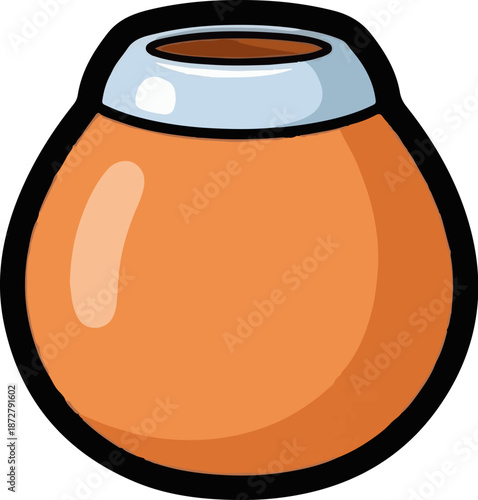 A simple illustration of an orange gourd with a light blue rim and dark interior