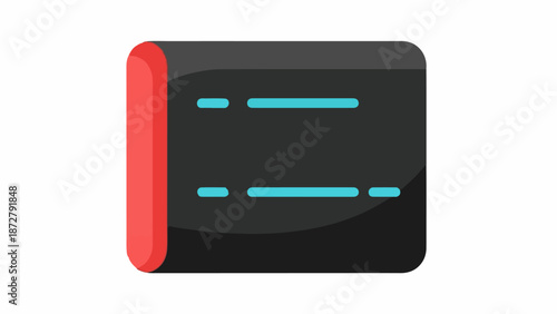 A stylized flat icon depicting a closed notebook or journal with a red spine
