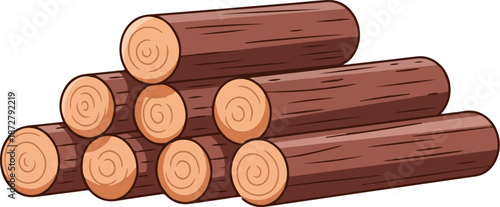 A stack of cartoon-style, brown, cut tree logs with visible wood grain and rings