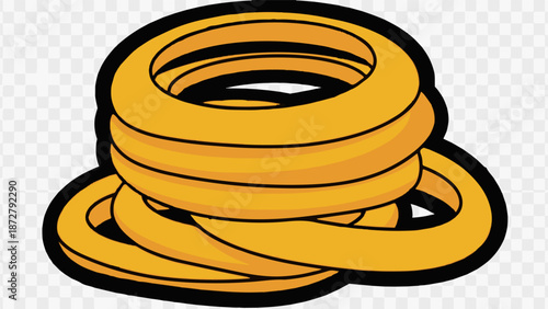 A stack of golden onion rings with a dark outline on a transparent background