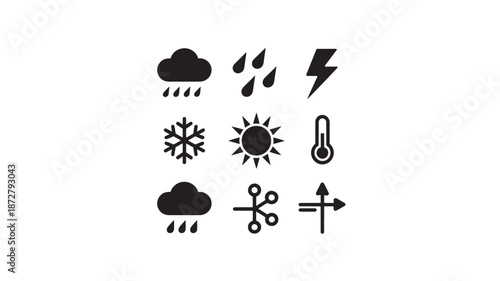 Collection of weather icons representing various conditions and elements