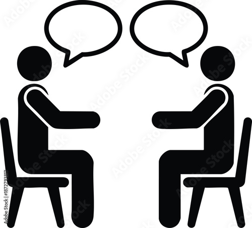 Two People Communicating with Speech Bubbles Icon, Interpersonal Dialogue and Discussion Graphic, vector, illustration, silhouette