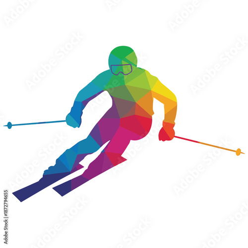 Abstract Skier with Colorful Geometric Design