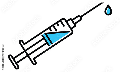 Medical Syringe Icon with Needle and Liquid Drop Injection Graphic