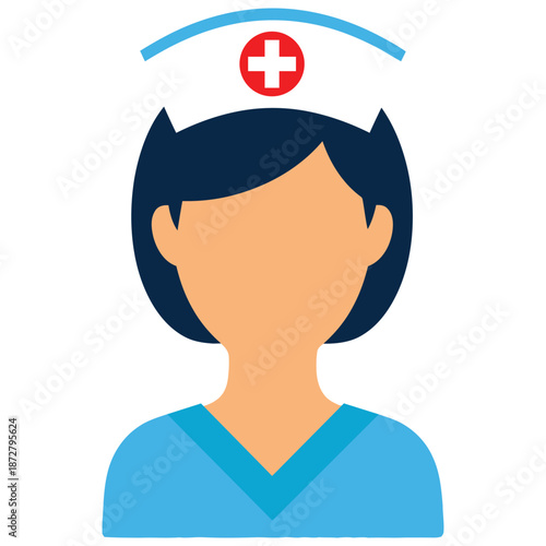 Female Nurse Avatar Icon Simple Flat Design Illustration