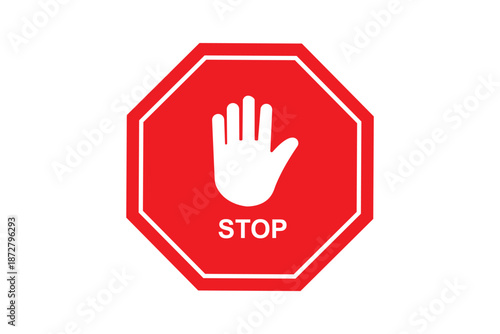 stop work authority icon, stop hand icon over red polygon